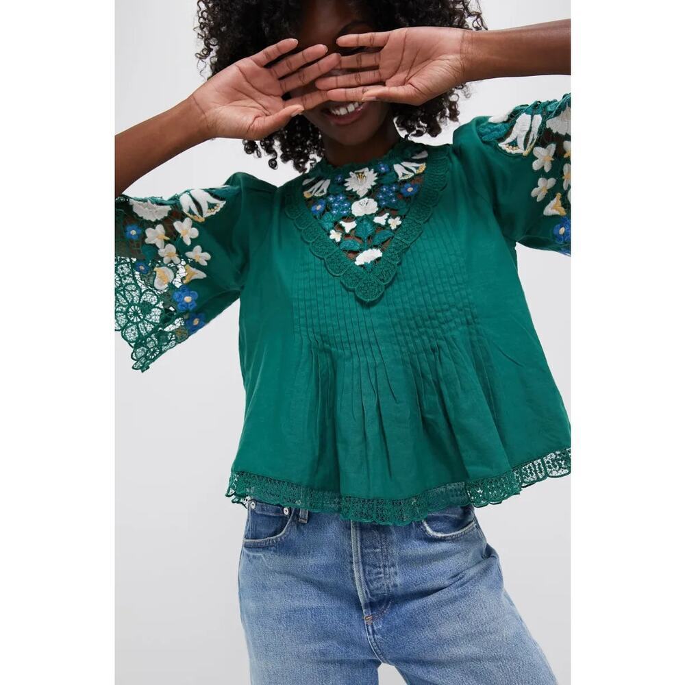 SEA NEW YORK Exclusive Green Vesna Short Sleeve Top SXXS NWT - Picture 4 of 6